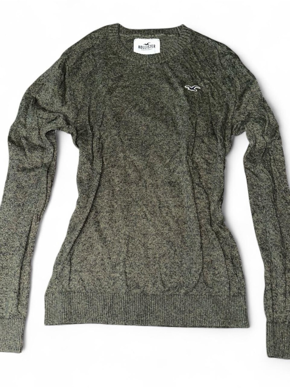 Hollister Olive Crewneck Sweater with Chest Logo